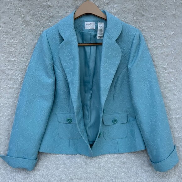 Emma James Petite Button Blazer Blue Floral Embroidered Jacket Size 12 - Picture 4 of 5
